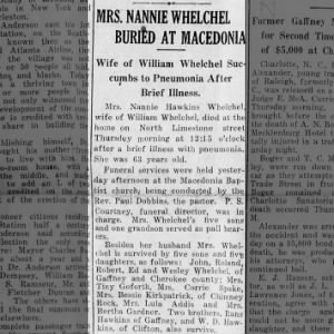 Obituary for Nannie Hawkins WHELCHEL